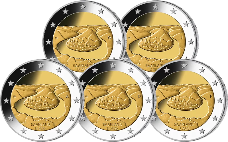 5 x 2 Euro Allemagne Sarre Saarschleife 2025 état neuf (A-J)