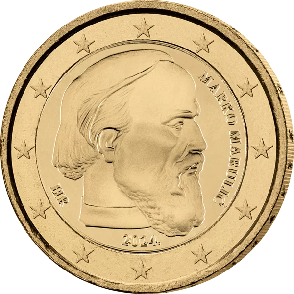 Pièce commémorative de 2 euros Croatie Marko Marulic 2024, édition premium entièrement plaquée or