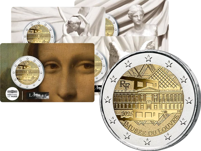 Lot de 4 cartes de 2 euros France Musée du Louvre 2025