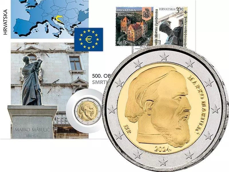 Enveloppe numismatique de 2 euros Croatie 500e anniversaire de la mort de Marco Marulic 2024