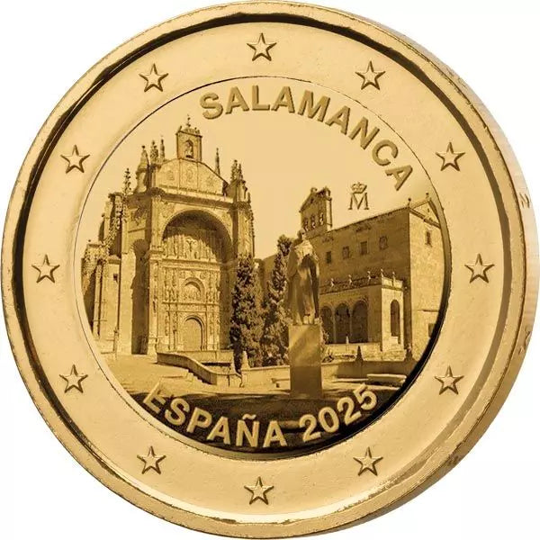Pièce commémorative de 2 euros, Espagne, Vieille Ville de Salamanque, édition premium entièrement plaquée or