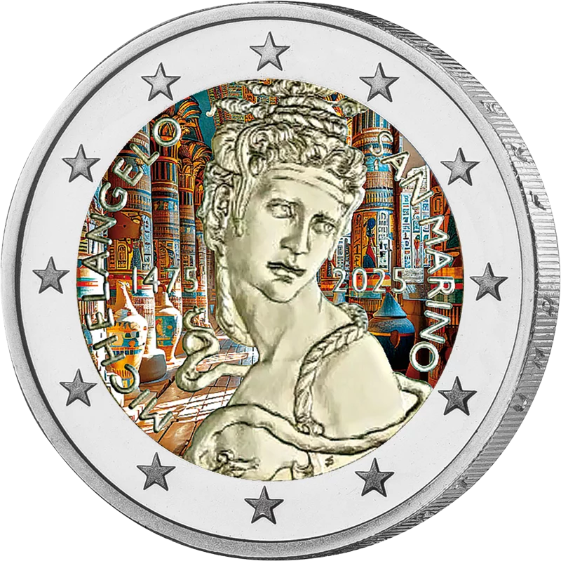 Pièce de 2 euros Saint-Marin, 550e anniversaire de la naissance de Michel-Ange 2025, avec application en couleur