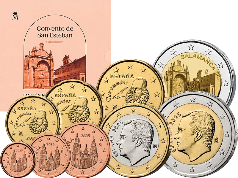 Coffret de pièces en euros Espagne 2025 comprenant une pièce de 2 euros commémorant le site du patrimoine mondial de l'UNESCO en Espagne : la vieille ville de Salamanque (2025)