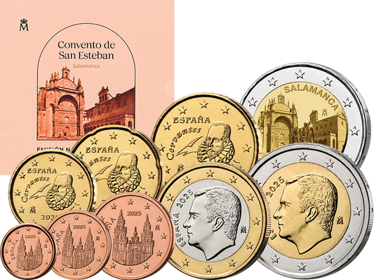 Coffret de pièces en euros Espagne 2025 comprenant une pièce de 2 euros commémorant le site du patrimoine mondial de l'UNESCO en Espagne : la vieille ville de Salamanque (2025)