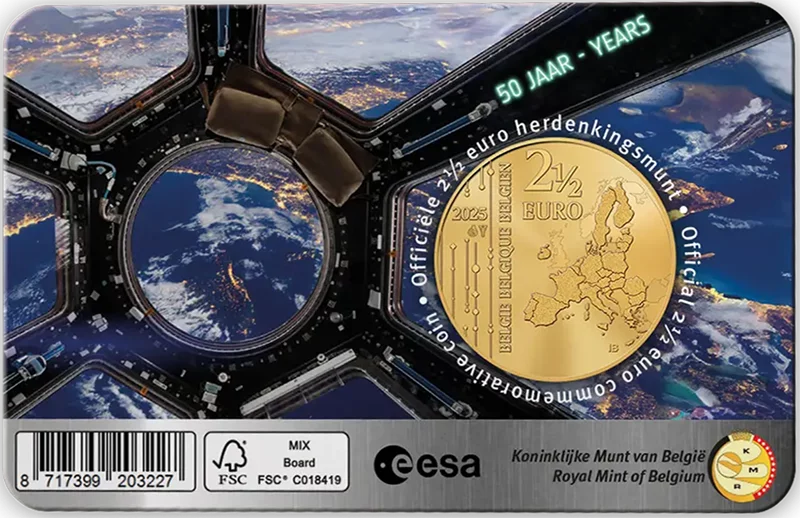 Carte de pièces de 2,5 euros Belgique 50 ans ESA 2025 de notre choix