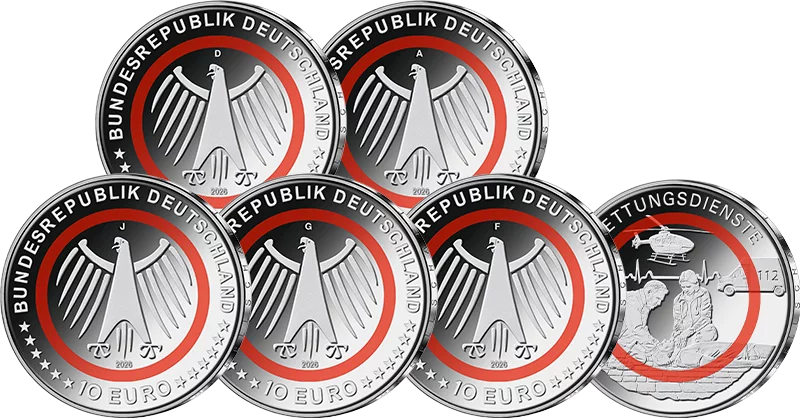 Plaque polie 5 x 10 euros Services de secours allemands 2026