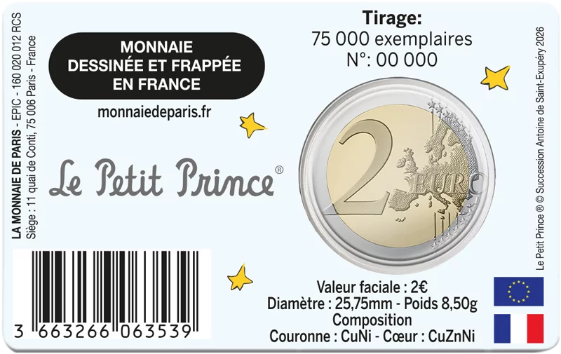 Carte de 2 euros France 80 ans du Petit Prince - Avion 2026