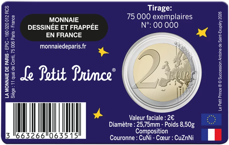 Carte de 2 euros France 80 ans du Petit Prince - Nuage 2026