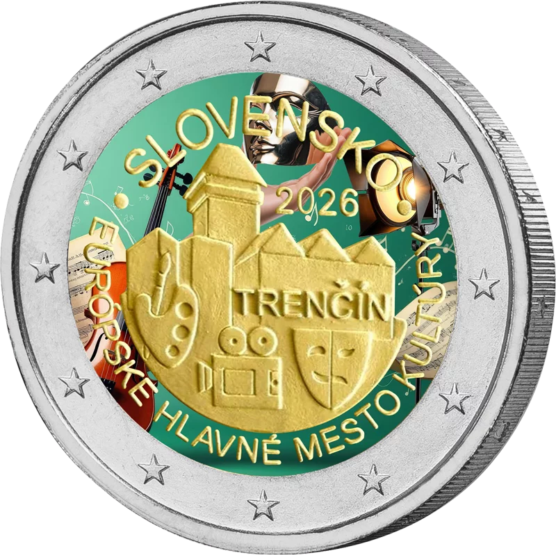 2 euros Slovaquie Trencin - Capitale européenne de la culture 2026 avec application couleur