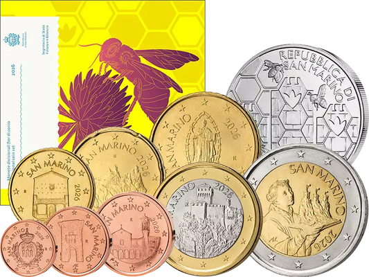 Coffret de pièces en euros « Abeilles de Saint-Marin » comprenant une pièce commémorative de 5 euros 2026