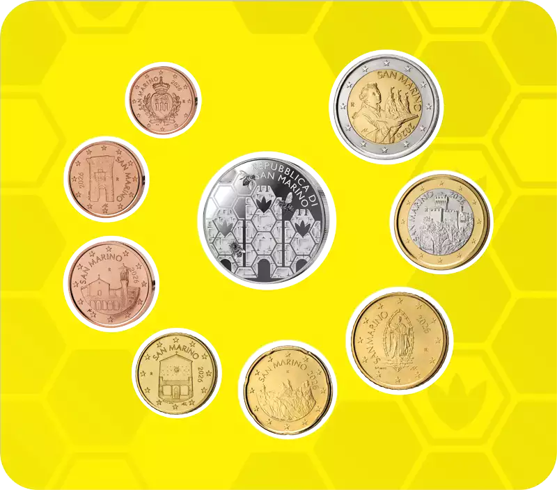 Coffret de pièces en euros « Abeilles de Saint-Marin » comprenant une pièce commémorative de 5 euros 2026
