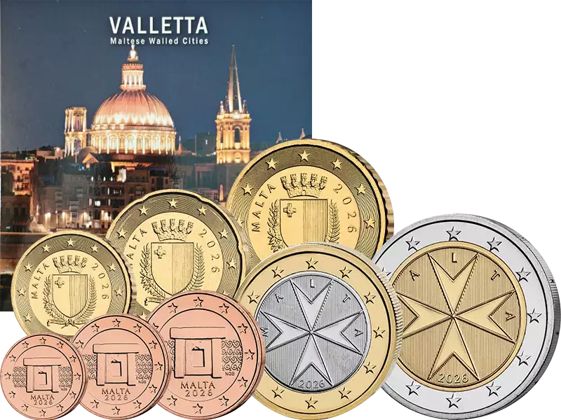 Coffret de pièces en euros Malte comprenant une pièce commémorative de 2 euros Ville de La Valette 2026