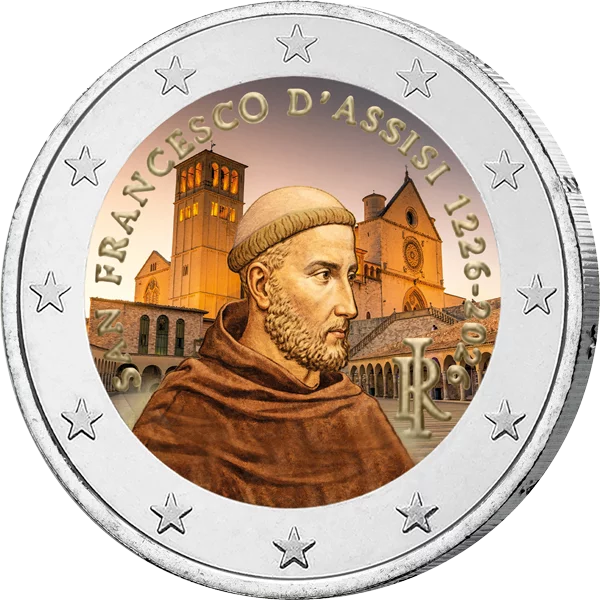 2 euros Italie 800e anniversaire de la mort de François d'Assise 2026 avec application couleur