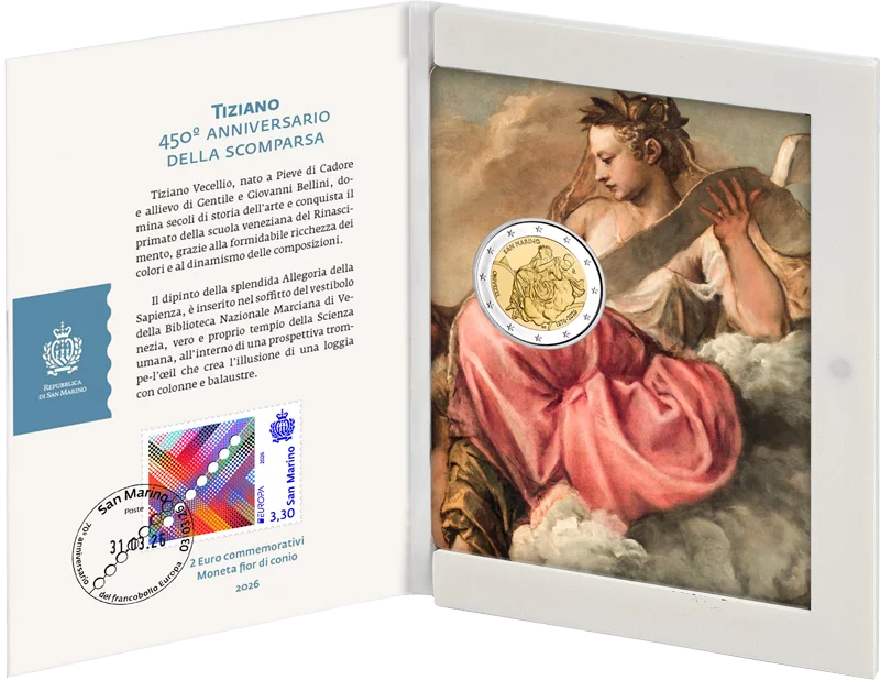 Pièce de 2 euros Saint-Marin, édition premier jour, 450e anniversaire de la mort du Titien, 2026