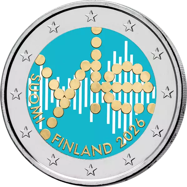 2 euros Finlande 100 ans de radiodiffusion finlandaise (Yleisradio) 2026 avec application couleur
