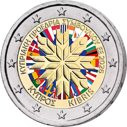 2 euros Chypre Présidence du Conseil de l'UE 2026 avec application couleur