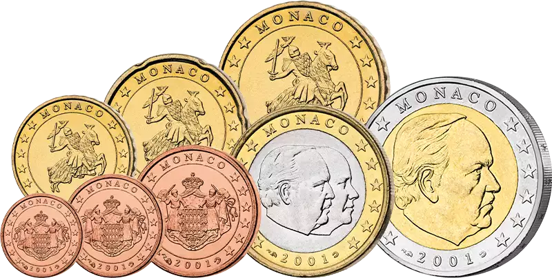 Coffret de pièces de monnaie en euros de Monaco 2001