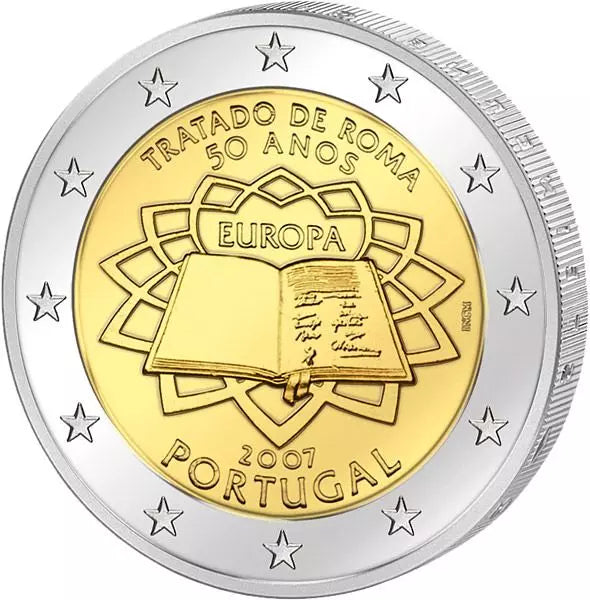 Pièce de 2 euros issue des traités romains, émission conjointe, état neuf, Portugal