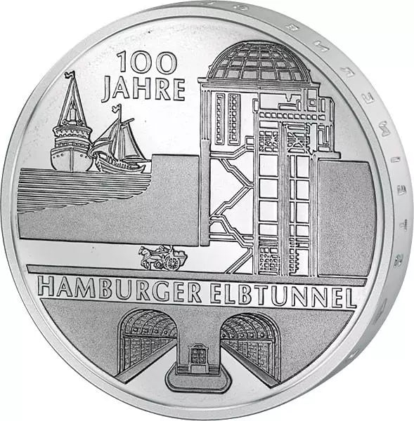 Pièce de 10 euros République fédérale d'Allemagne 100 ans du tunnel de l'Elbe à Hambourg 2011