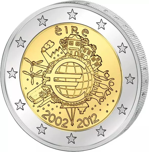 Pièce de 2 euros Irlande, commémorant les 10 ans de l'euro, émission conjointe de tous les pays, 2012, état neuf