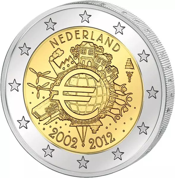 Pièce de 2 euros Pays-Bas, commémorant les 10 ans de l'euro, émission conjointe de tous les pays, 2012, état neuf
