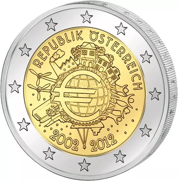Pièce de 2 euros Autriche, commémorant les 10 ans de l'euro, émission conjointe de tous les pays, 2012, état neuf