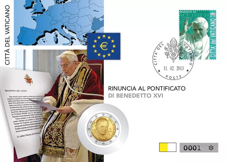 Lettre numismatique de 2 euros : Annonce du Vatican concernant la démission du pape Benoît XVI (2012)