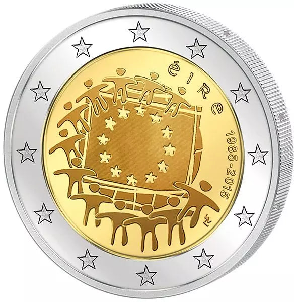 Pièce de 2 euros Irlande 30 ans du drapeau européen Émission conjointe de tous les pays 2015 État neuf