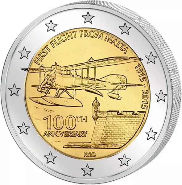 2 euros Malte 100e anniversaire du premier vol au départ de Malte 2015