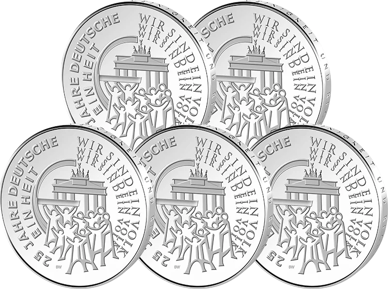 5 x 25 euros République fédérale d'Allemagne 25 ans d'unité allemande 2015 État neuf (A - J)