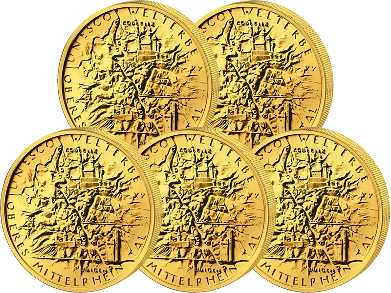 5 x 100 euros République fédérale d'Allemagne Patrimoine mondial de l'UNESCO Vallée du Haut-Rhin moyen 2015 État neuf (A - J)