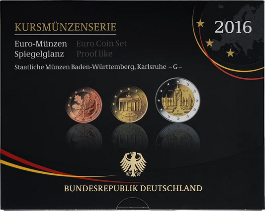 Coffret de pièces en euros d'Allemagne (Saxe) comprenant une pièce commémorative de 2 euros de Dresde (Zwinger) 2016, qualité Belle Épreuve